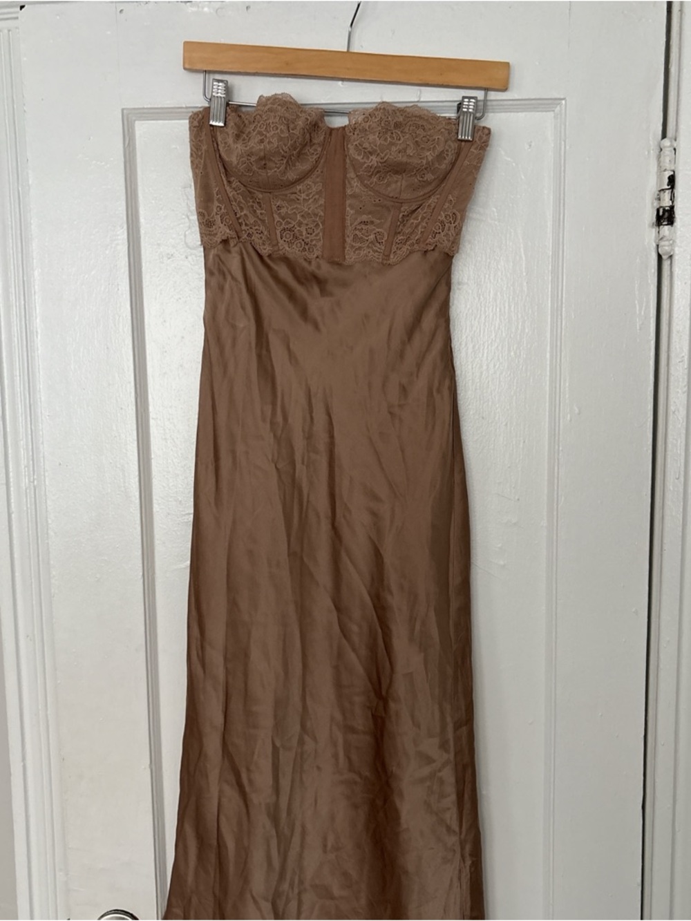 Cami NYC nude bustier strapless midi dress